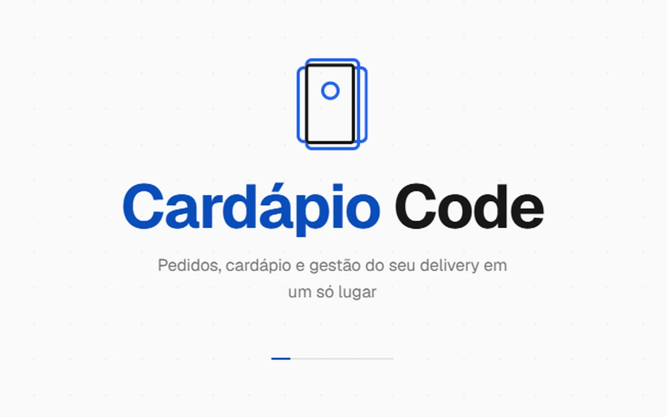 Tela de abertura do Cardápio Code: pedidos, cardápio e gestão do delivery em um só lugar